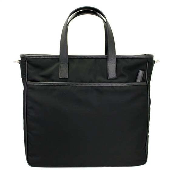 Prada Strap Black Bag Tote Leather Shoulder Nylon - Picture 1 of 6